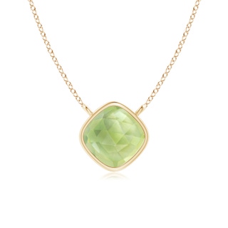 5mm AAA Bezel-Set Cushion Peridot Solitaire Necklace in Yellow Gold