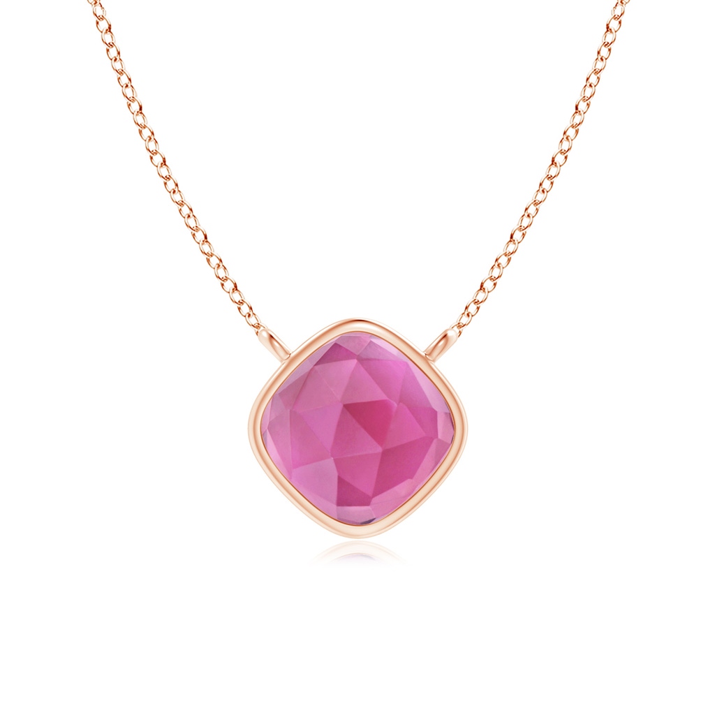 5mm AAA Bezel-Set Cushion Pink Tourmaline Solitaire Necklace in Rose Gold