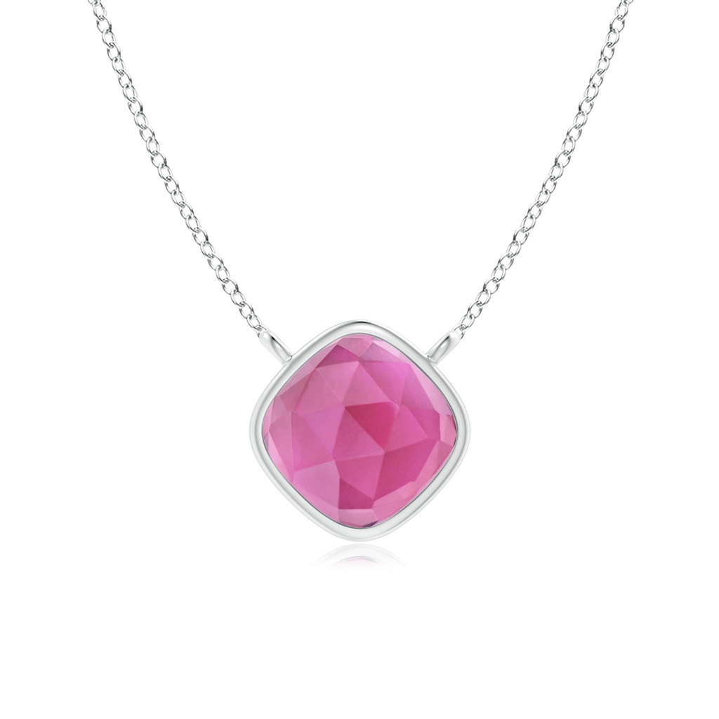 5mm AAA Bezel-Set Cushion Pink Tourmaline Solitaire Necklace in White Gold
