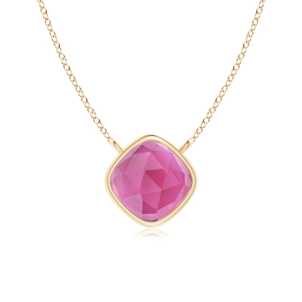 5mm AAA Bezel-Set Cushion Pink Tourmaline Solitaire Necklace in Yellow Gold