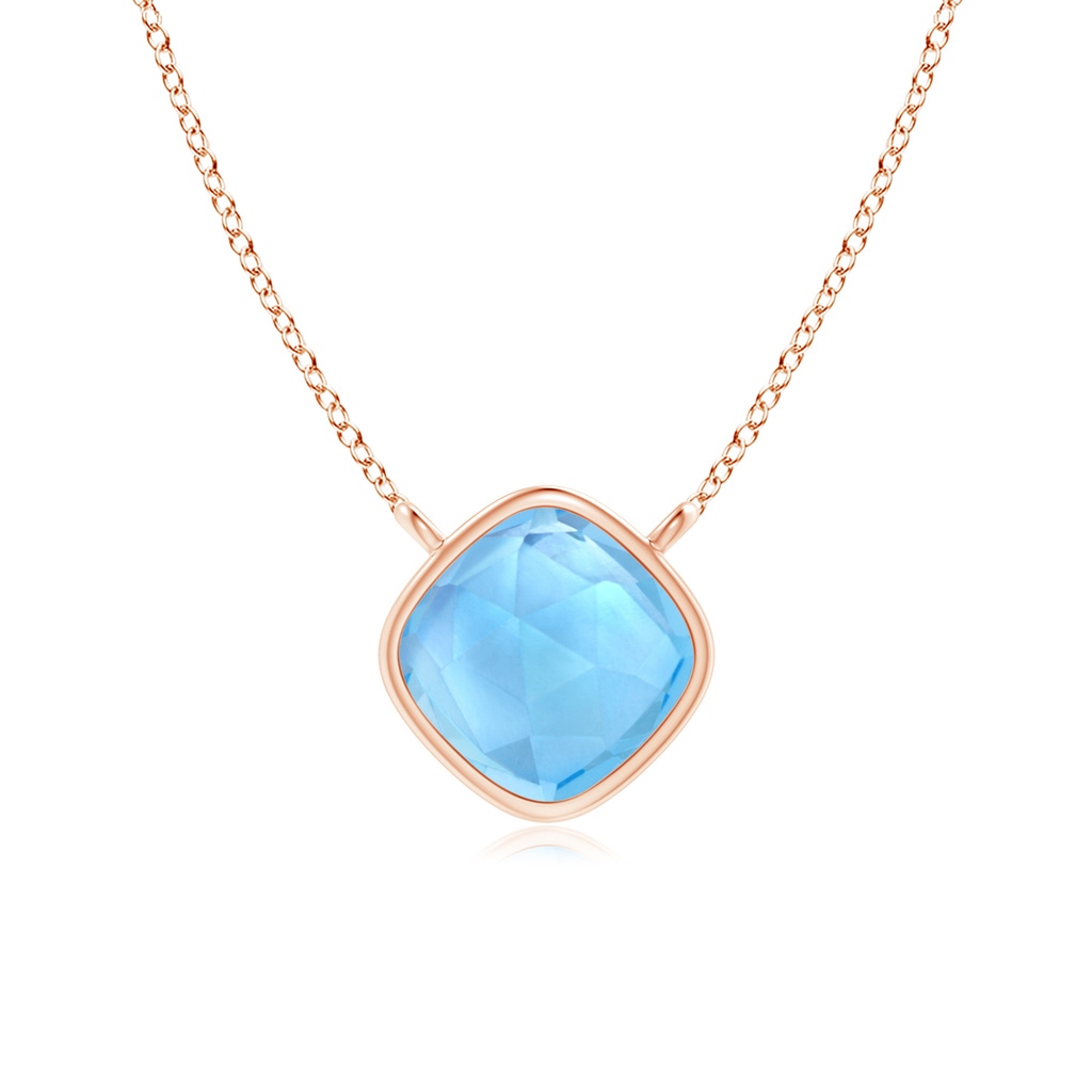 5mm AAA Bezel-Set Cushion Swiss Blue Topaz Solitaire Necklace in Rose Gold