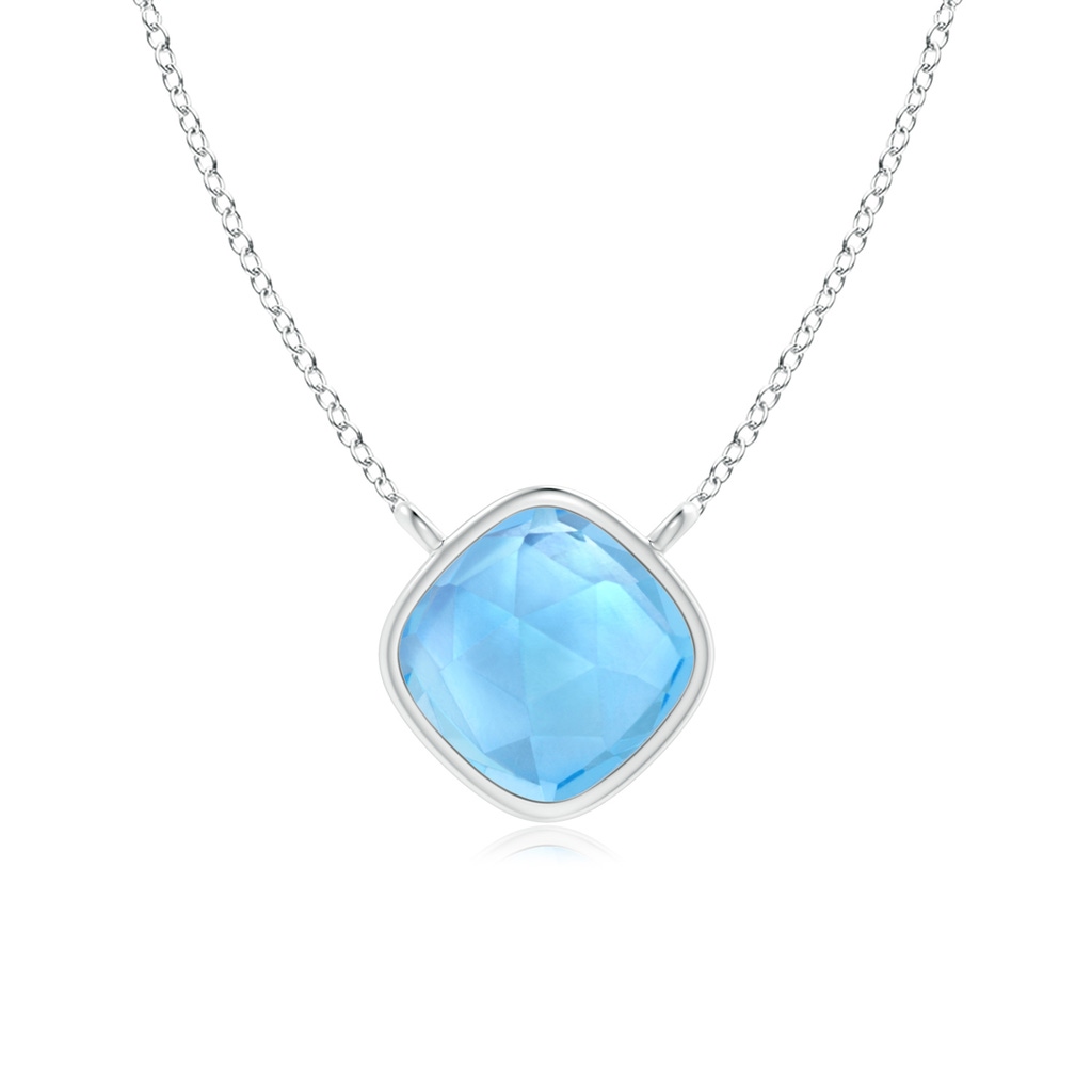 5mm AAA Bezel-Set Cushion Swiss Blue Topaz Solitaire Necklace in S999 Silver
