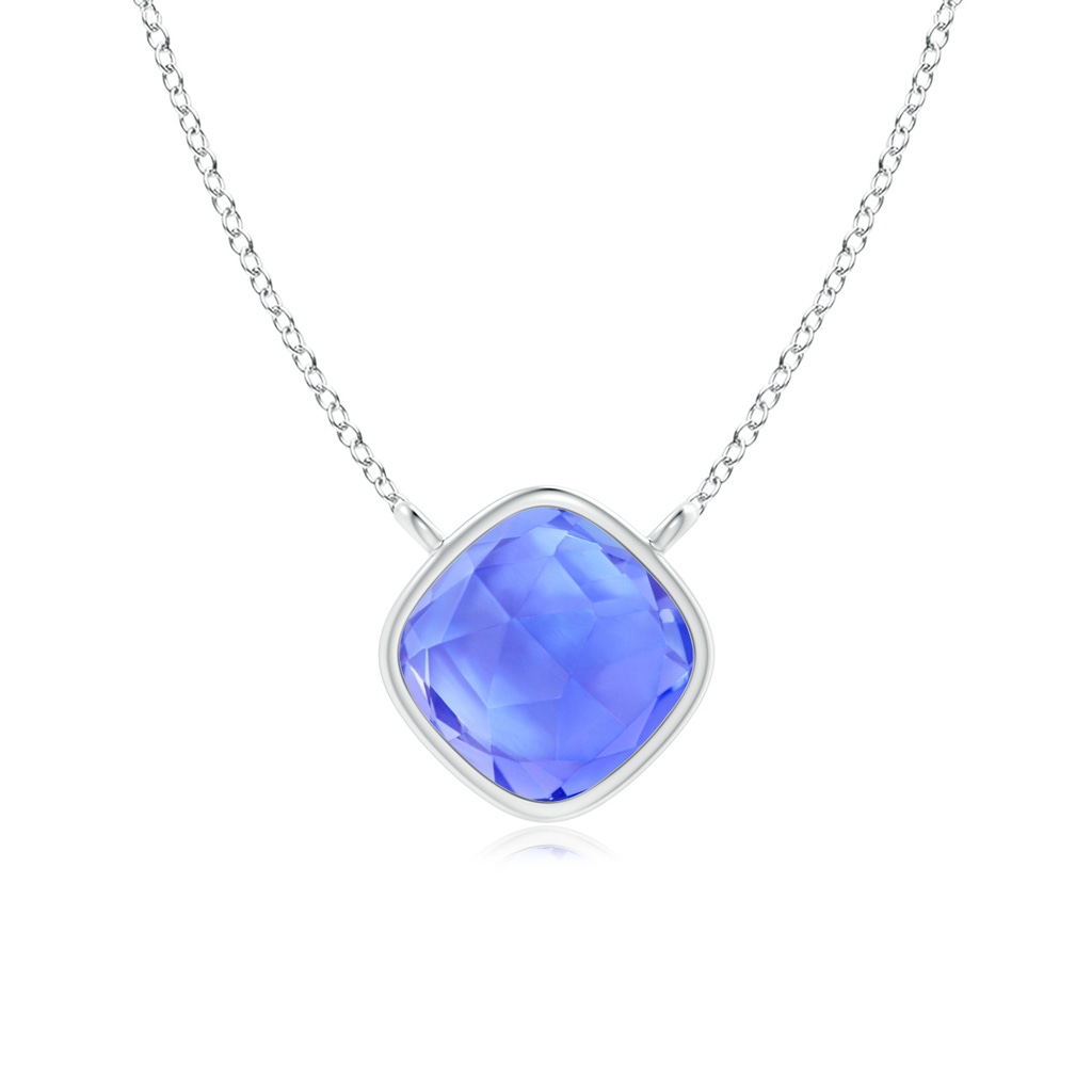 5mm AAA Bezel-Set Cushion Tanzanite Solitaire Necklace in White Gold