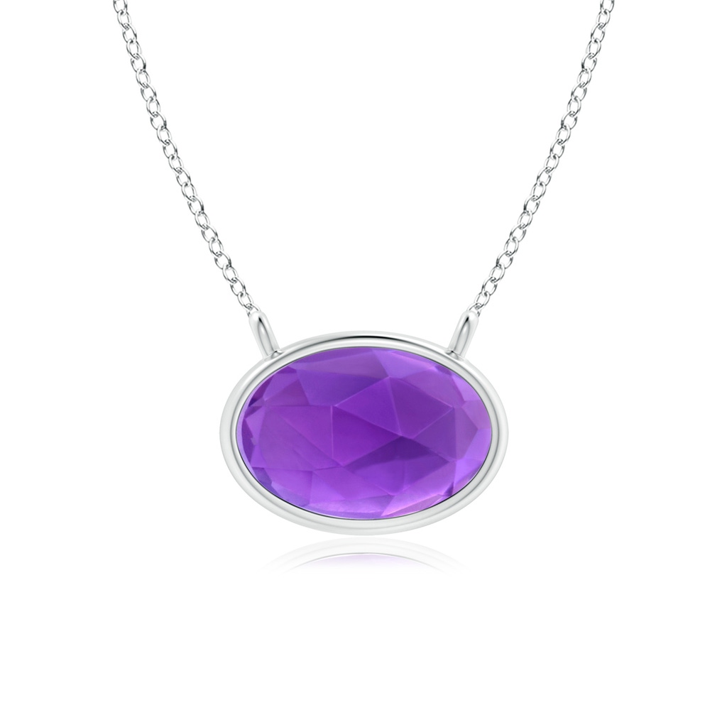 6x4mm AAA East West Amethyst Solitaire Necklace in White Gold