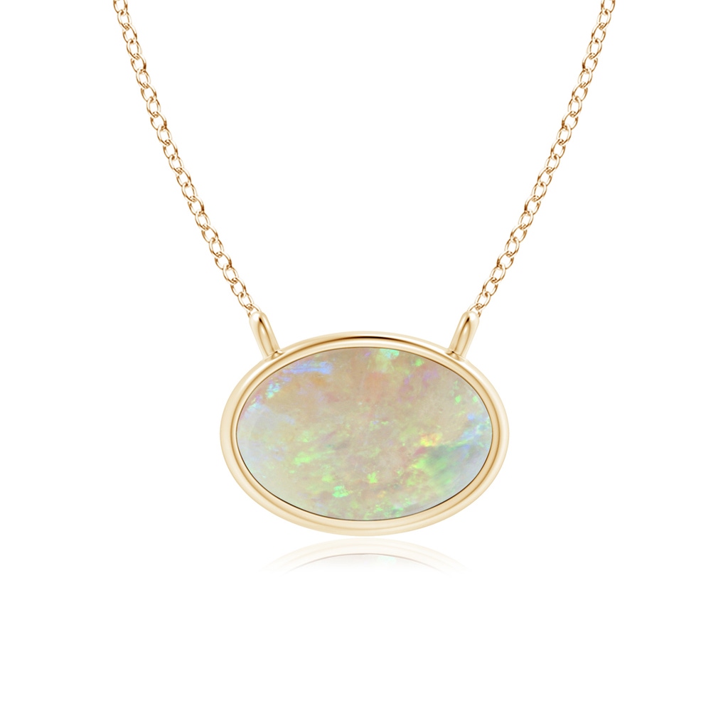 6x4mm AAA East West Opal Solitaire Necklace in Yellow Gold