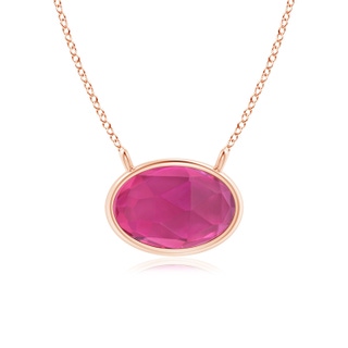 6x4mm AAA East West Pink Tourmaline Solitaire Necklace in Rose Gold