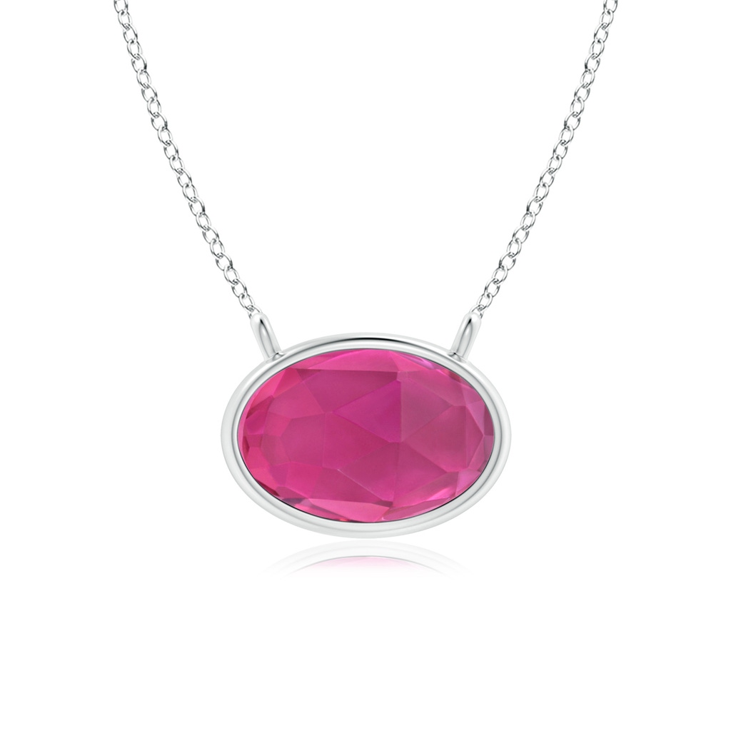 6x4mm AAA East West Pink Tourmaline Solitaire Necklace in White Gold