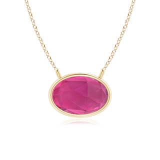 6x4mm AAA East West Pink Tourmaline Solitaire Necklace in Yellow Gold