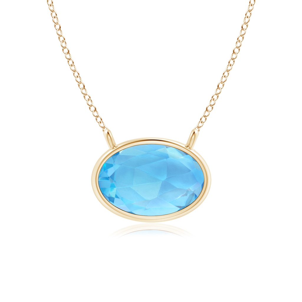 6x4mm AAA East West Swiss Blue Topaz Solitaire Necklace in Yellow Gold