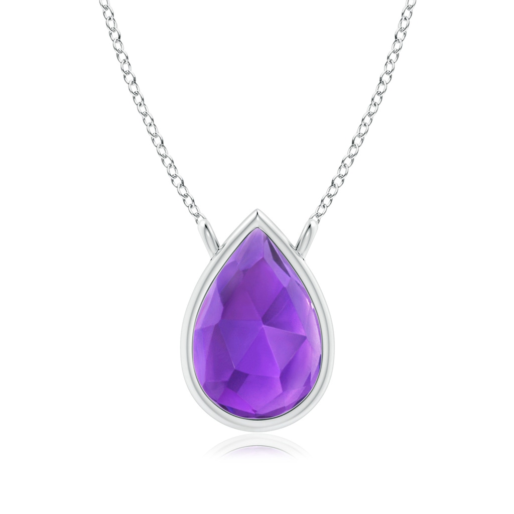 6x4mm AAA Pear-Shaped Amethyst Solitaire Necklace in White Gold