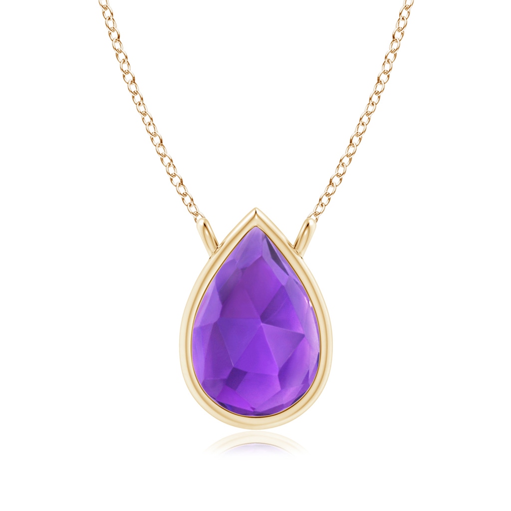 6x4mm AAA Pear-Shaped Amethyst Solitaire Necklace in Yellow Gold 