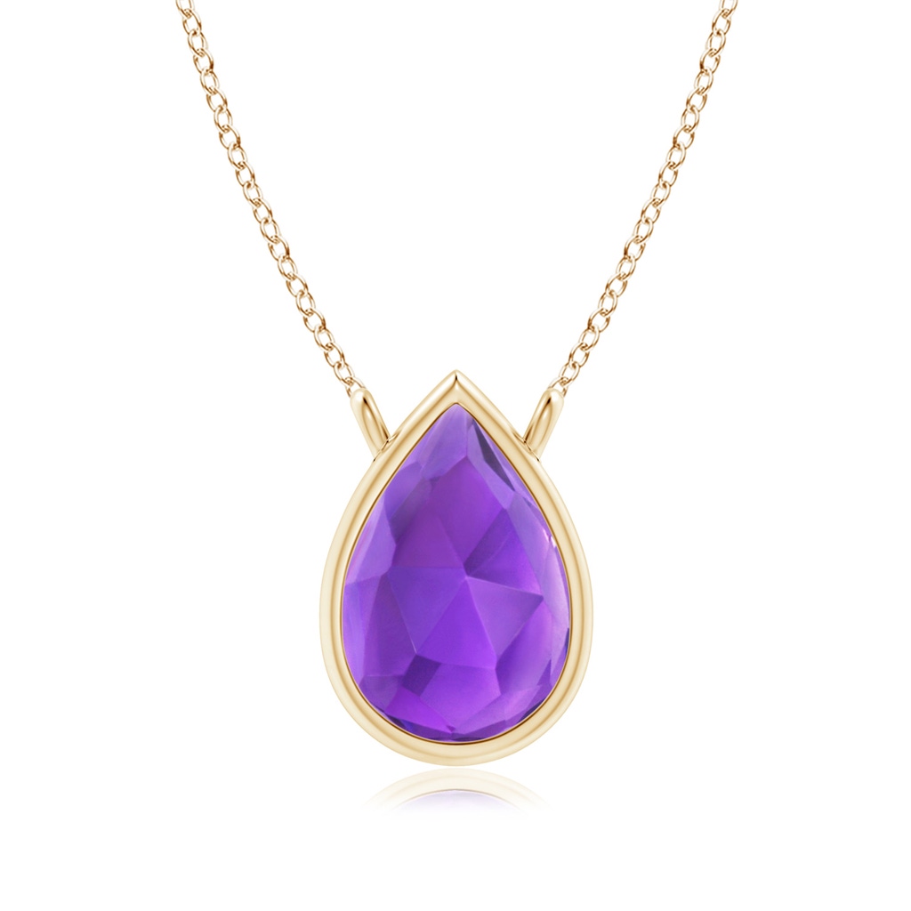 6x4mm AAA Pear-Shaped Amethyst Solitaire Necklace in Yellow Gold