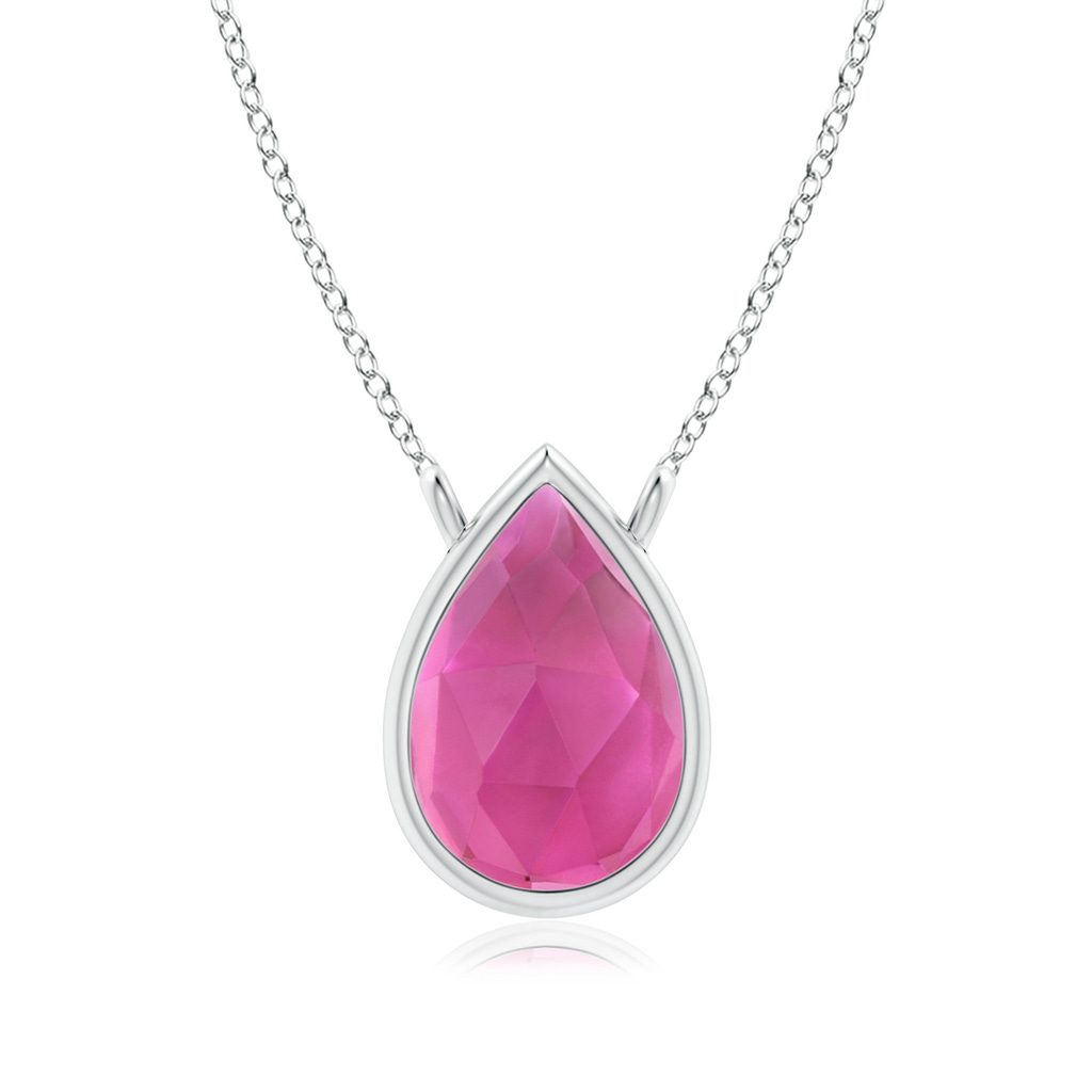 6x4mm AAA Pear-Shaped Pink Tourmaline Solitaire Necklace in S999 Silver