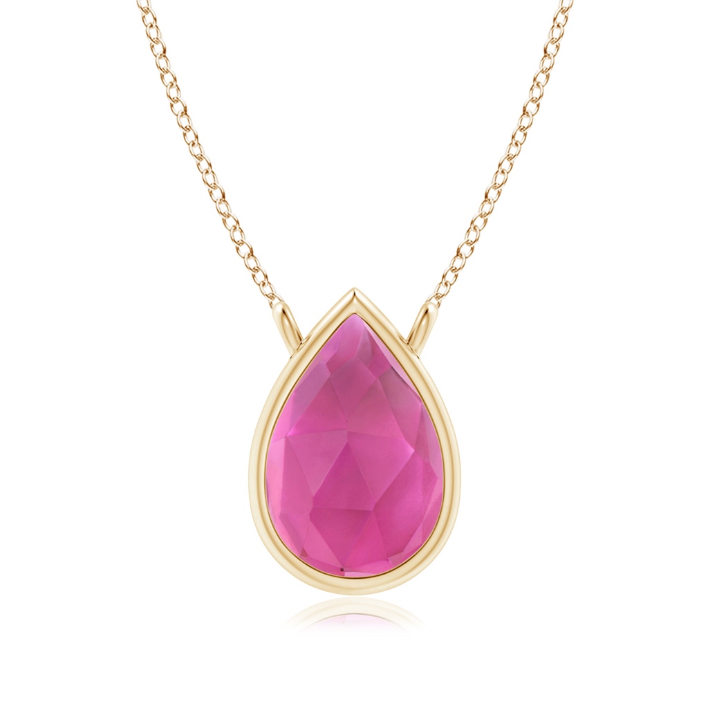 6x4mm AAA Pear-Shaped Pink Tourmaline Solitaire Necklace in Yellow Gold