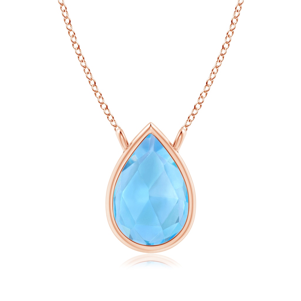 6x4mm AAA Pear-Shaped Swiss Blue Topaz Solitaire Necklace in Rose Gold