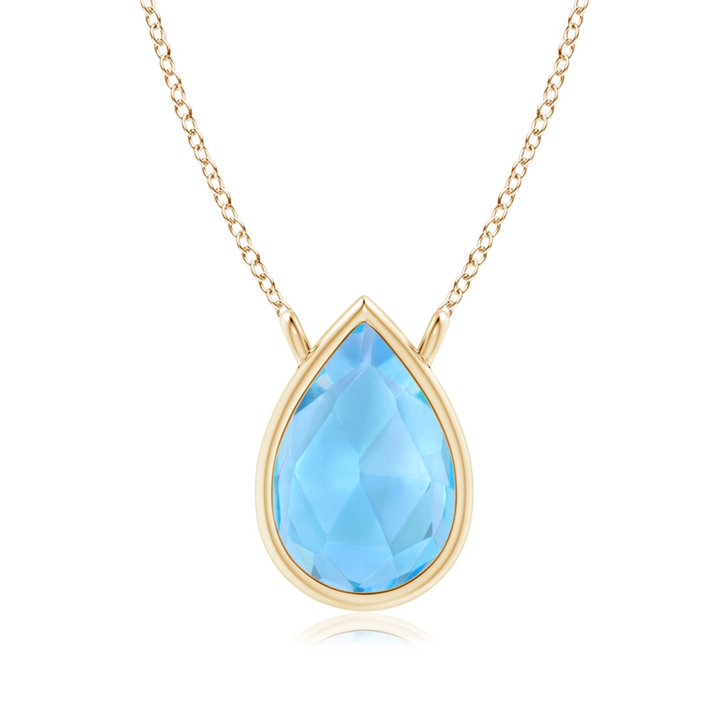 6x4mm AAA Pear-Shaped Swiss Blue Topaz Solitaire Necklace in Yellow Gold