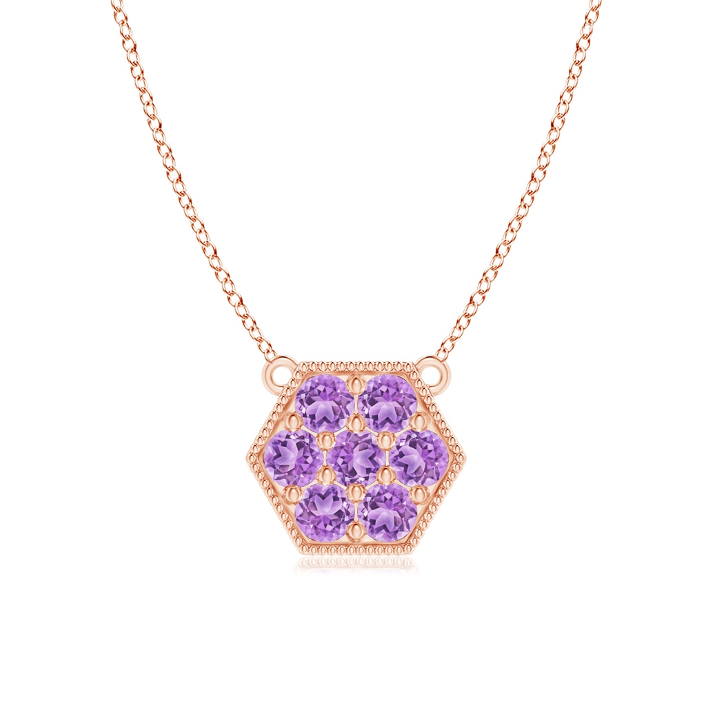 2mm AAA Pavé-Set Amethyst Hexagon Necklace with Milgrain in Rose Gold