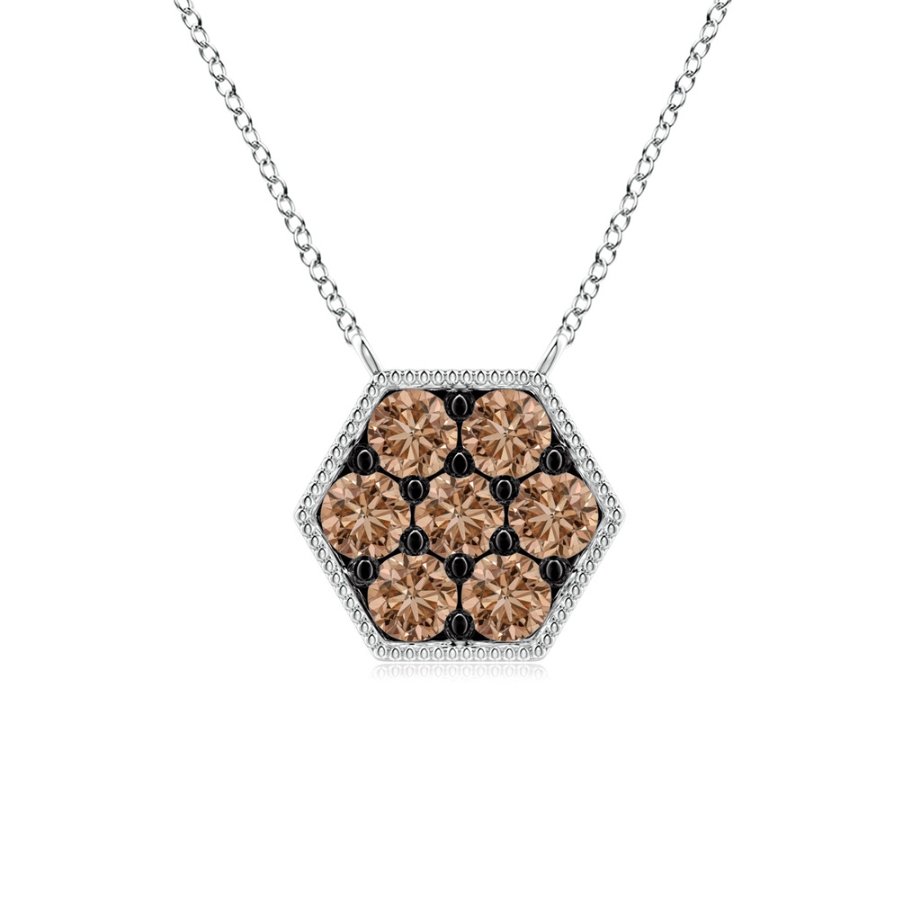 2mm AAA Pave-Set Coffee Diamond Hexagon Necklace with Milgrain in P950 Platinum