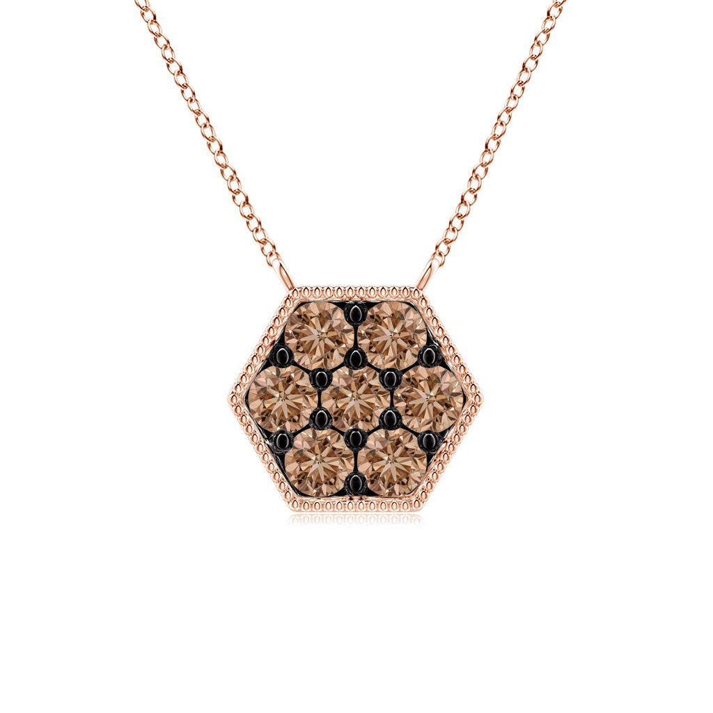 2mm AAA Pave-Set Coffee Diamond Hexagon Necklace with Milgrain in Rose Gold