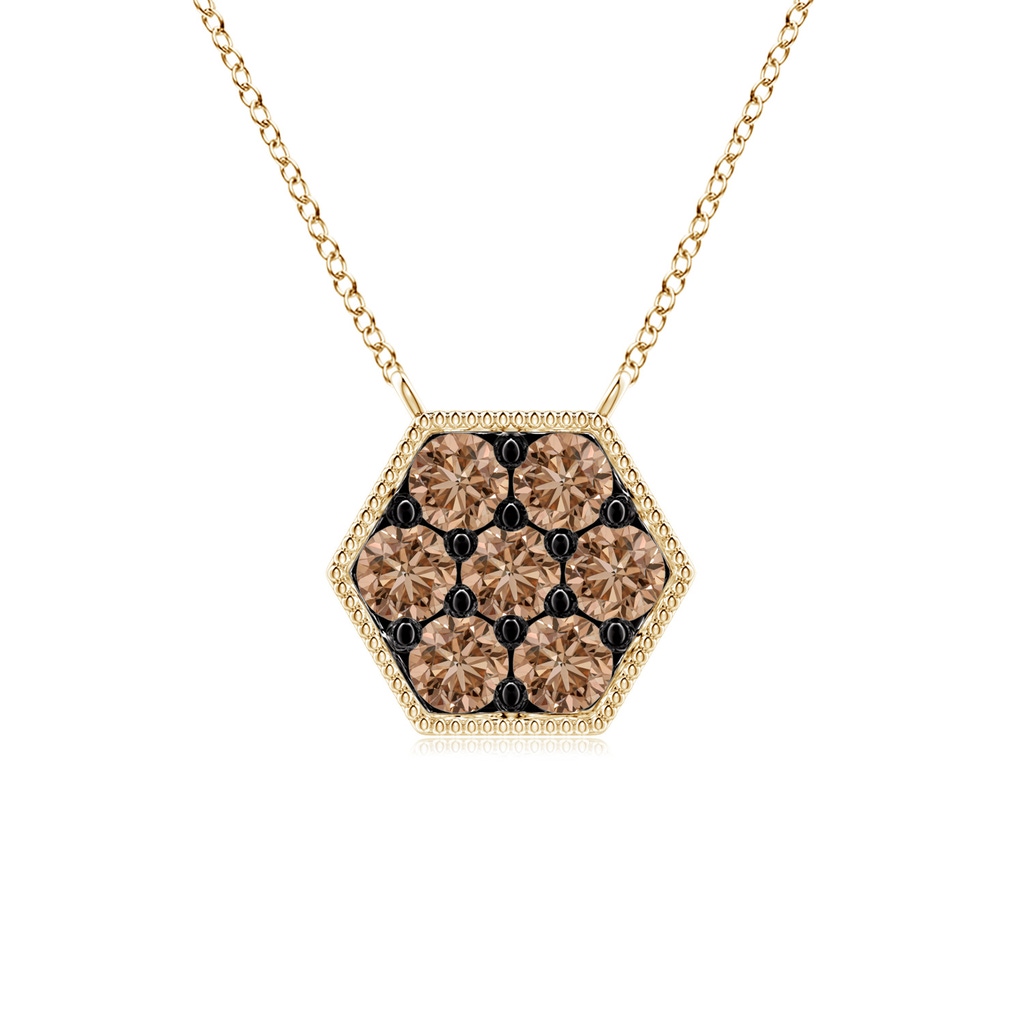 2mm AAA Pave-Set Coffee Diamond Hexagon Necklace with Milgrain in Yellow Gold