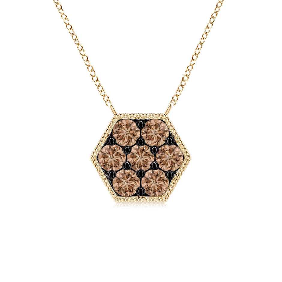 2mm AAA Pave-Set Coffee Diamond Hexagon Necklace with Milgrain in Yellow Gold 