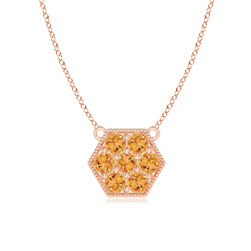 2mm AAA Pavé-Set Citrine Hexagon Necklace with Milgrain in Rose Gold