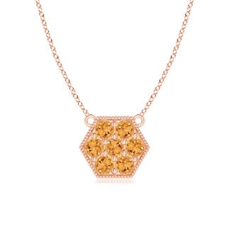 2mm AAA Pavé-Set Citrine Hexagon Necklace with Milgrain in Rose Gold