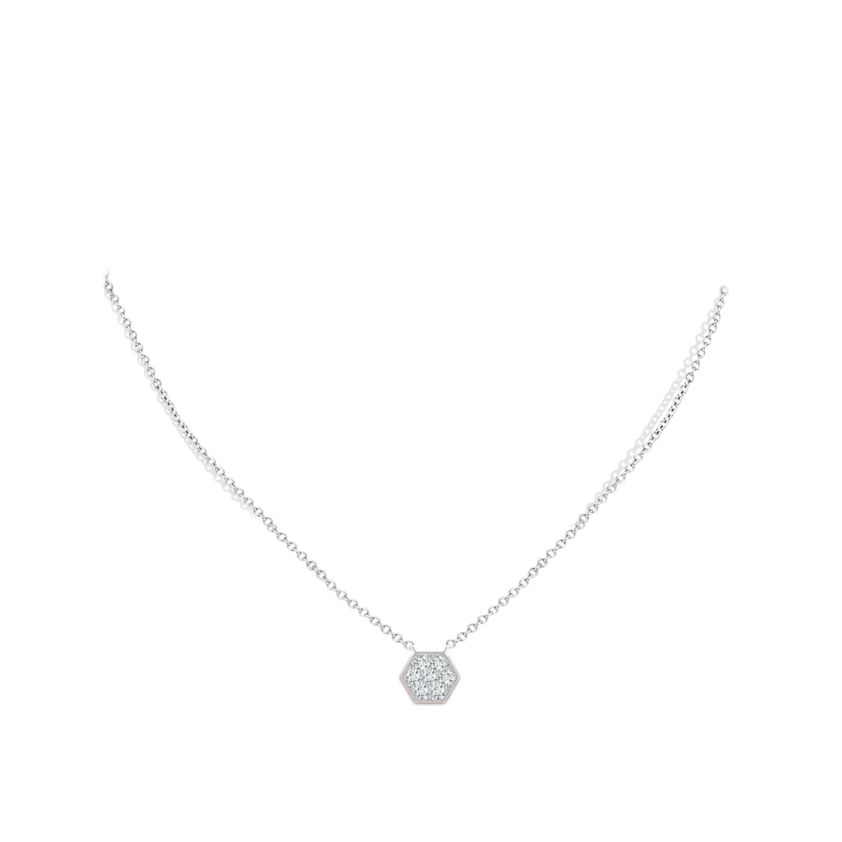 2.25mm GVS2 Pavé-Set Diamond Hexagon Necklace with Milgrain in White Gold body-neck