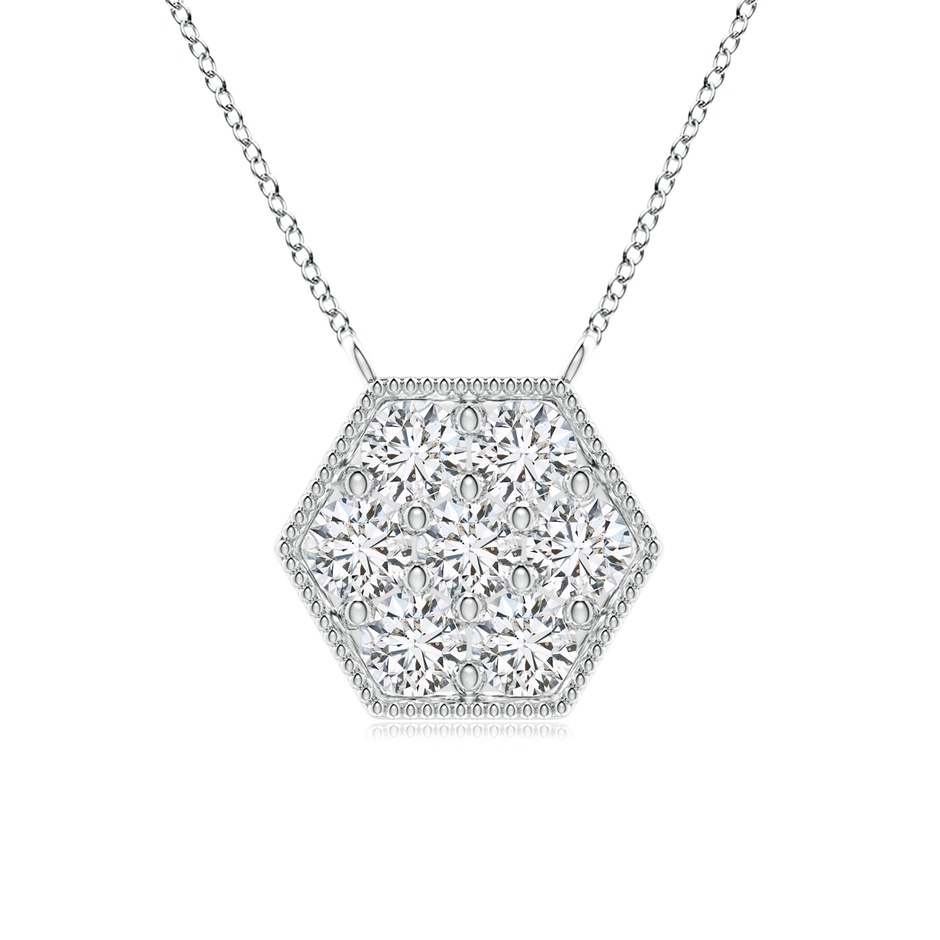 2.25mm HSI2 Pavé-Set Diamond Hexagon Necklace with Milgrain in White Gold 