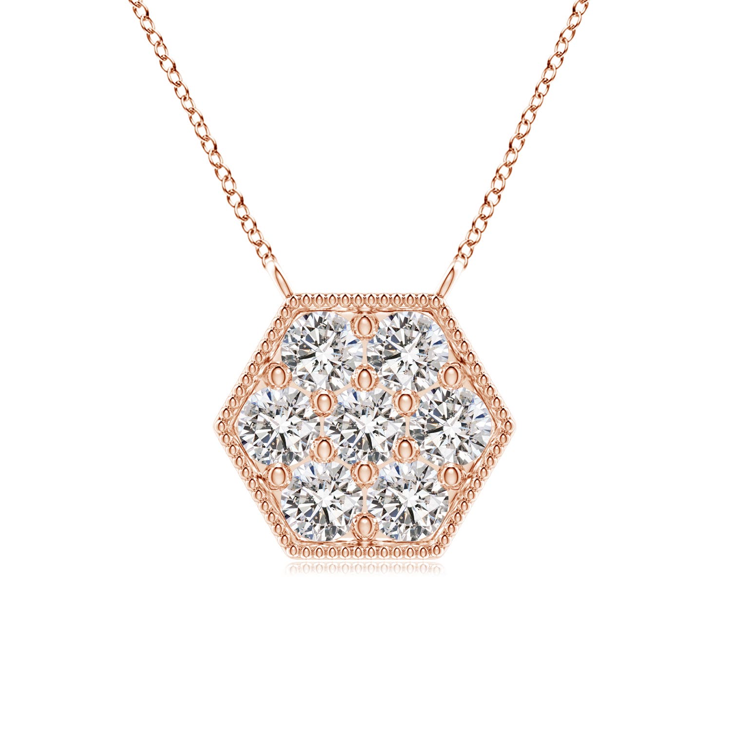 Angara 0.34 CTW Pavé-Set Diamond Hexagon Necklace with Milgrain in 14K Rose Gold