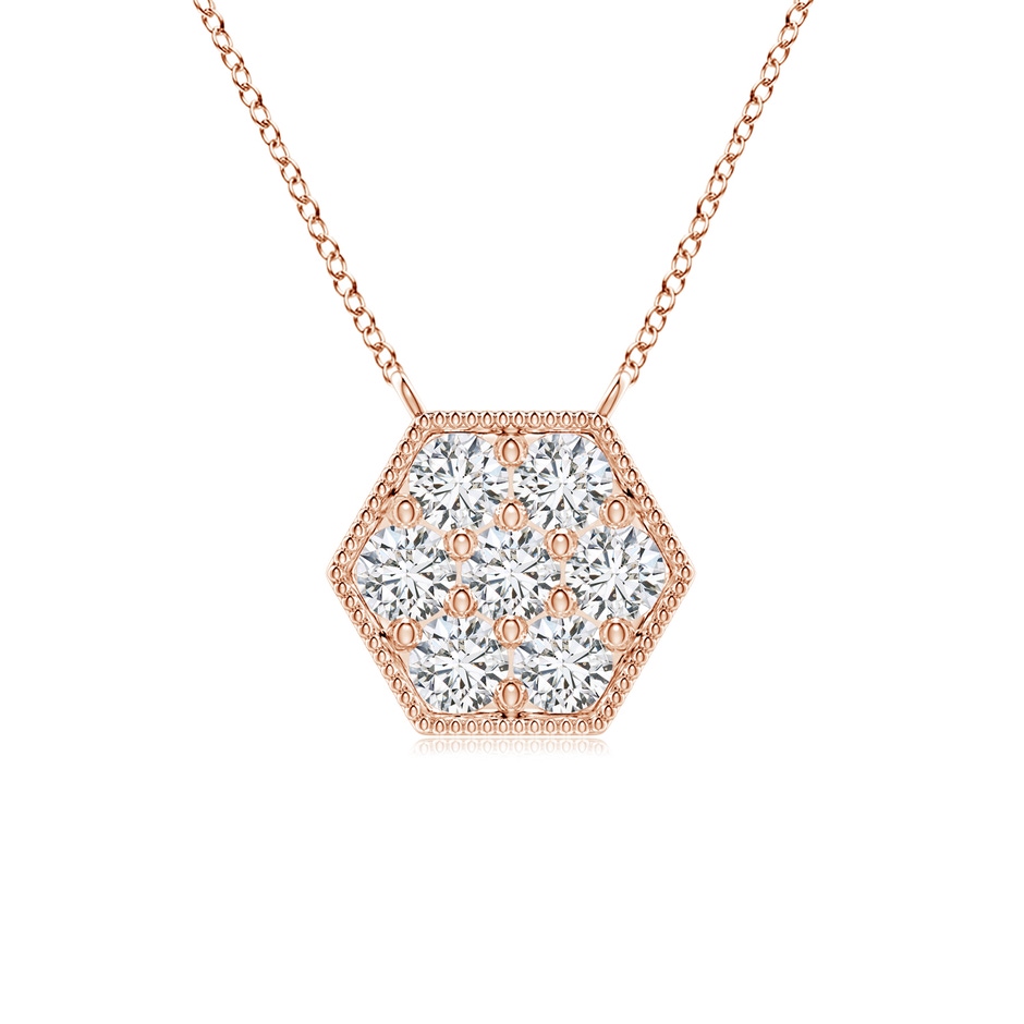 2mm HSI2 Pavé-Set Diamond Hexagon Necklace with Milgrain in Rose Gold 