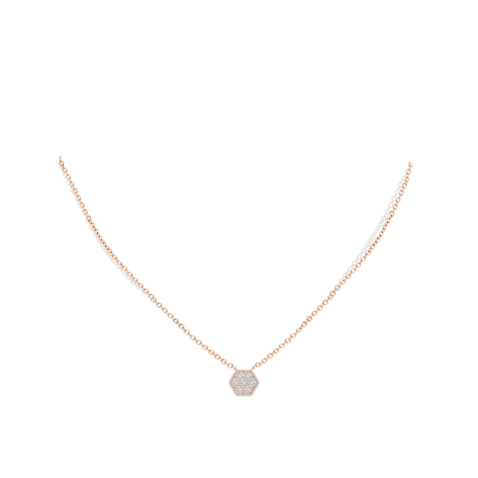 2mm HSI2 Pavé-Set Diamond Hexagon Necklace with Milgrain in Rose Gold body-neck