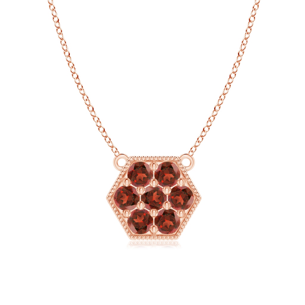 2mm AAA Pavé-Set Garnet Hexagon Necklace with Milgrain in Rose Gold