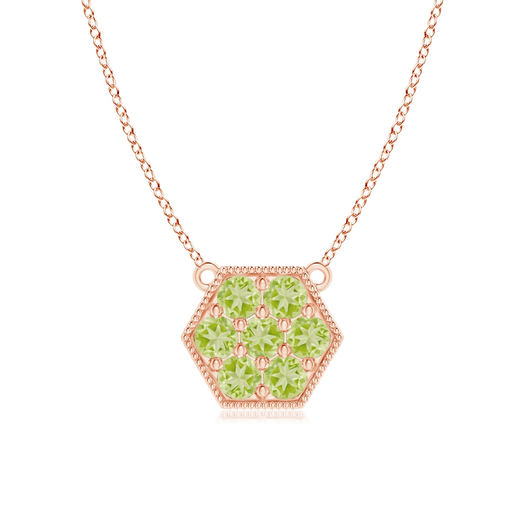 2mm AAA Pavé-Set Peridot Hexagon Necklace with Milgrain in Rose Gold 