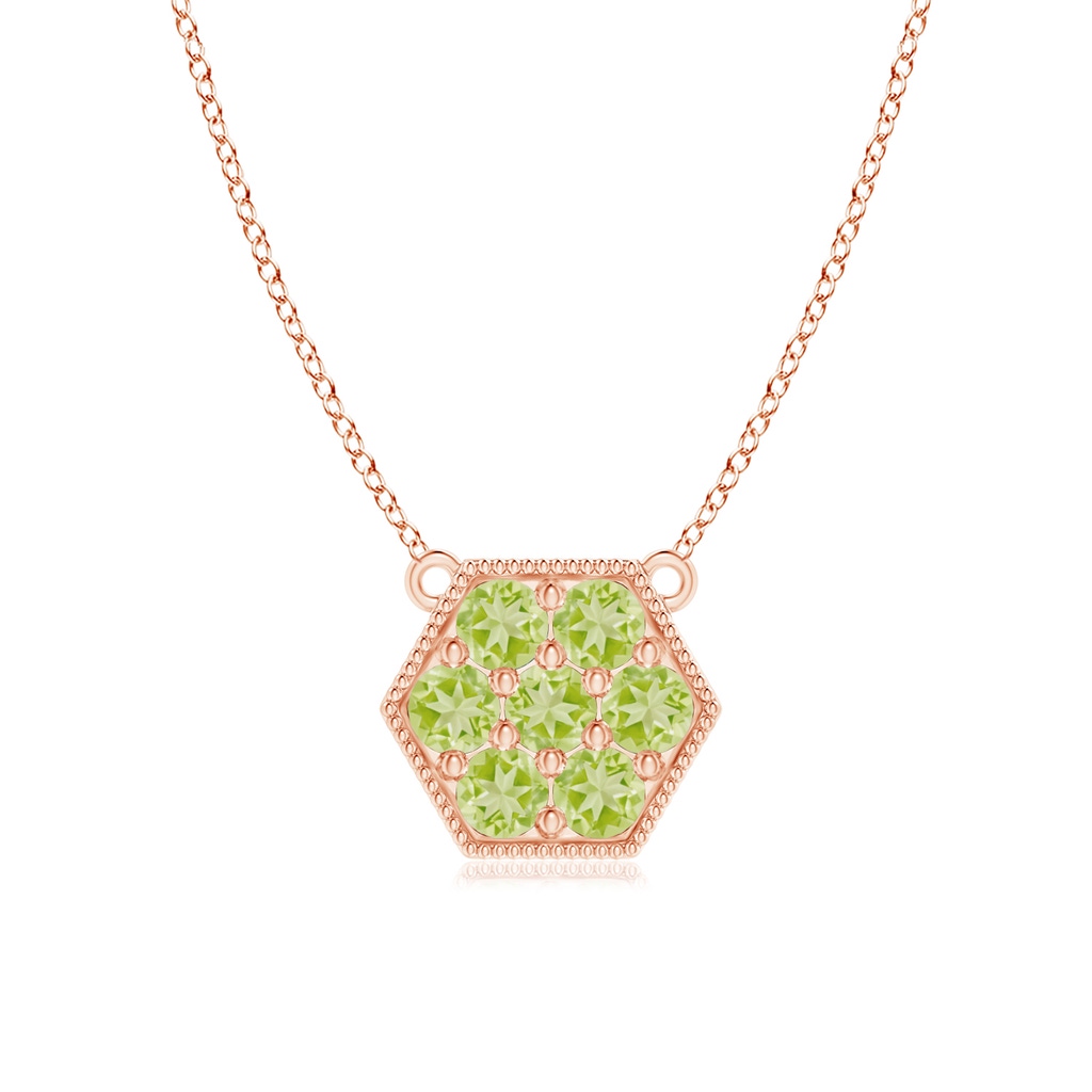 2mm AAA Pavé-Set Peridot Hexagon Necklace with Milgrain in Rose Gold