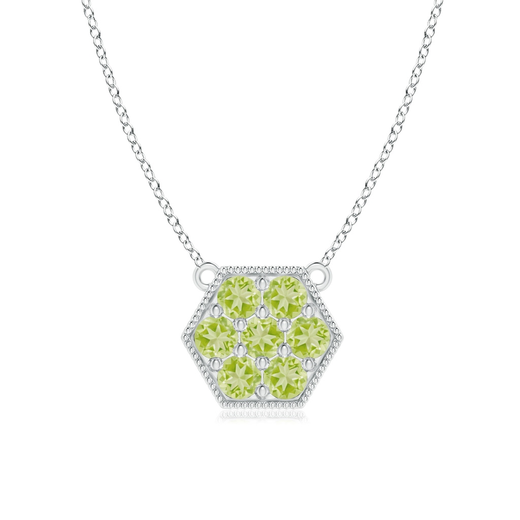 2mm AAA Pavé-Set Peridot Hexagon Necklace with Milgrain in White Gold