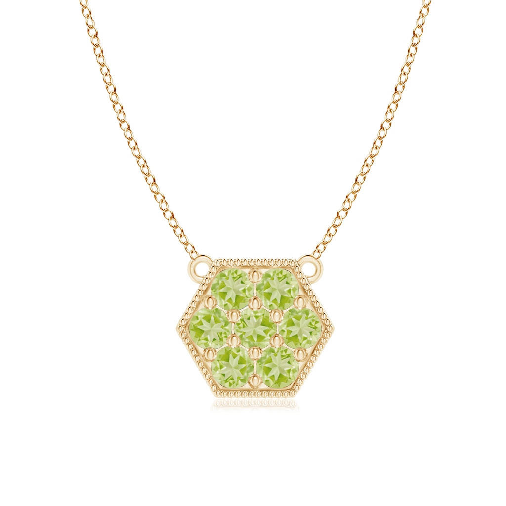 2mm AAA Pavé-Set Peridot Hexagon Necklace with Milgrain in Yellow Gold