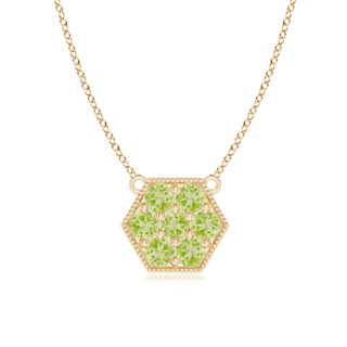 2mm AAA Pavé-Set Peridot Hexagon Necklace with Milgrain in Yellow Gold