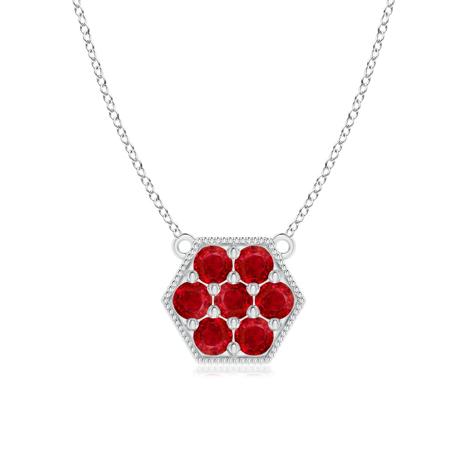 2mm AAA Pavé-Set Ruby Hexagon Necklace with Milgrain in White Gold 