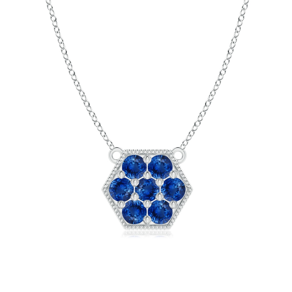 2mm AAA Pavé-Set Sapphire Hexagon Necklace with Milgrain in S999 Silver