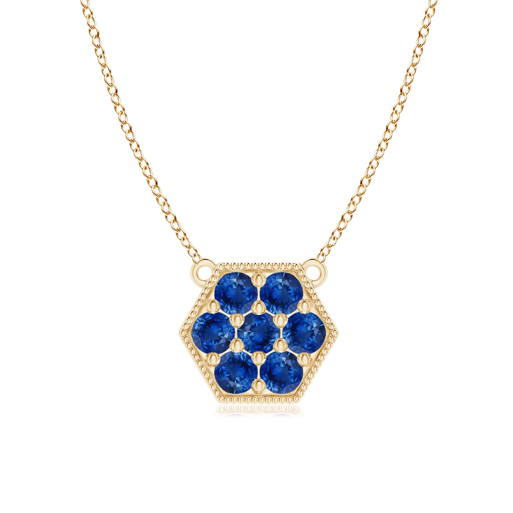 2mm AAA Pavé-Set Sapphire Hexagon Necklace with Milgrain in Yellow Gold 