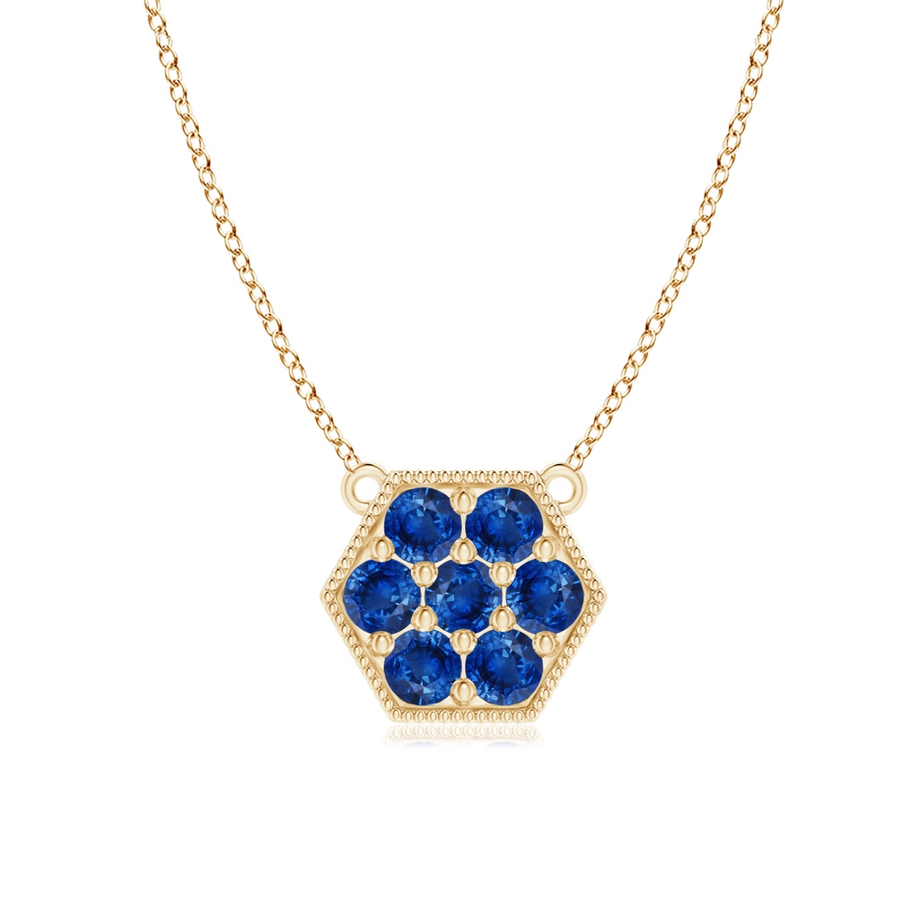 2mm AAA Pavé-Set Sapphire Hexagon Necklace with Milgrain in Yellow Gold