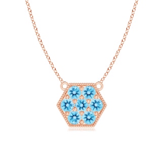 2mm AAA Pavé-Set Swiss Blue Topaz Hexagon Necklace with Milgrain in Rose Gold