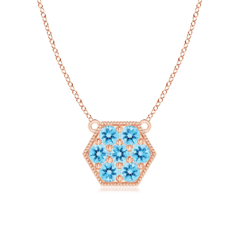 2mm AAA Pavé-Set Swiss Blue Topaz Hexagon Necklace with Milgrain in Rose Gold 