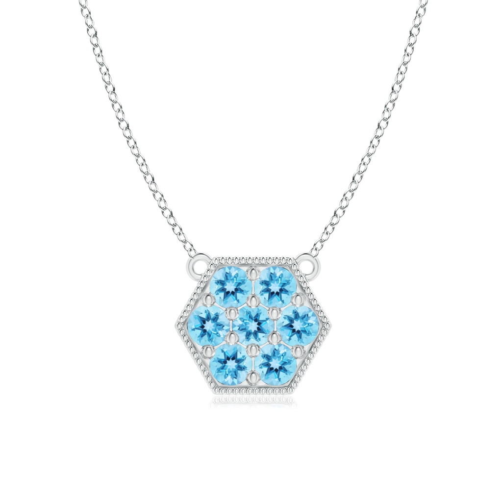 2mm AAA Pavé-Set Swiss Blue Topaz Hexagon Necklace with Milgrain in S999 Silver