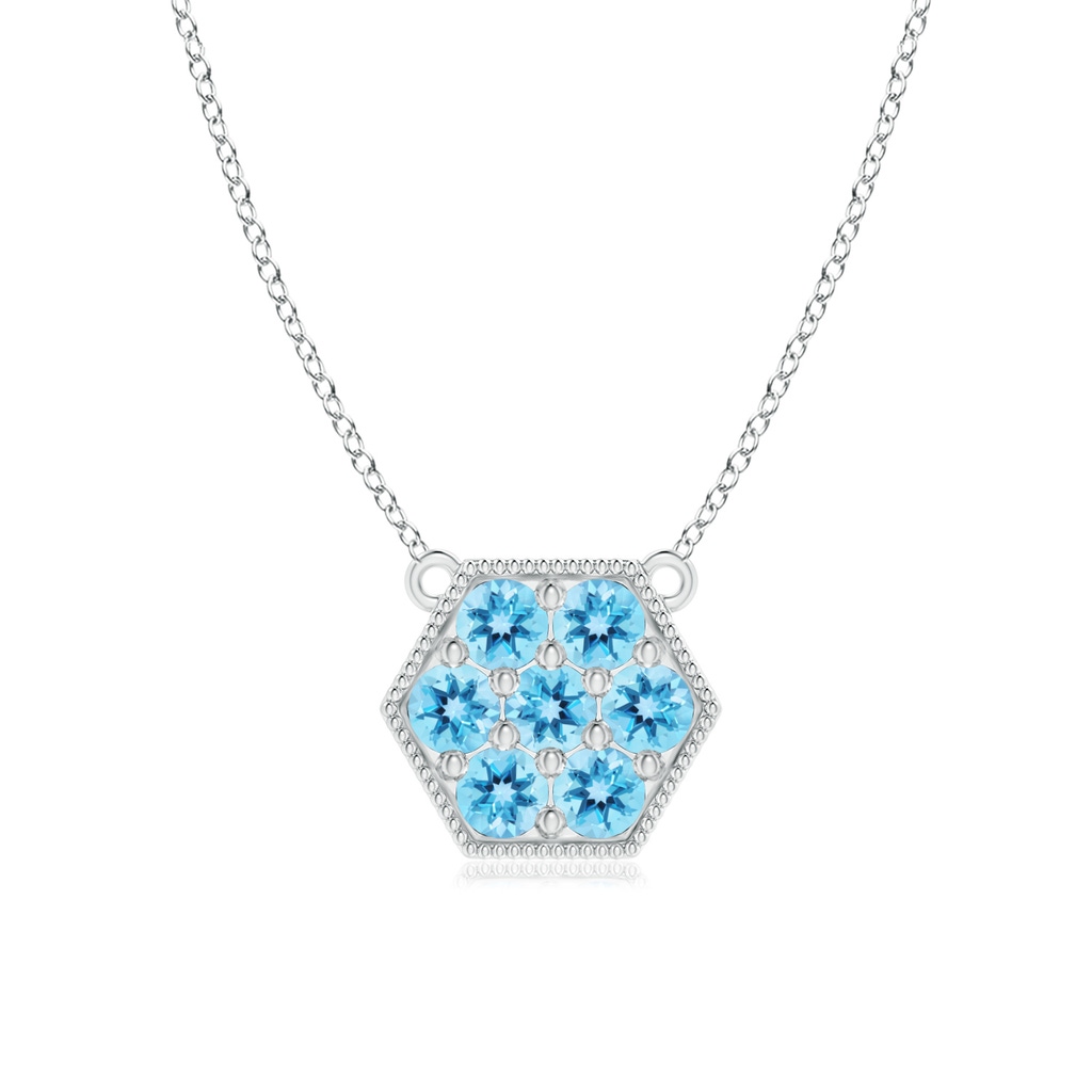 2mm AAA Pavé-Set Swiss Blue Topaz Hexagon Necklace with Milgrain in White Gold