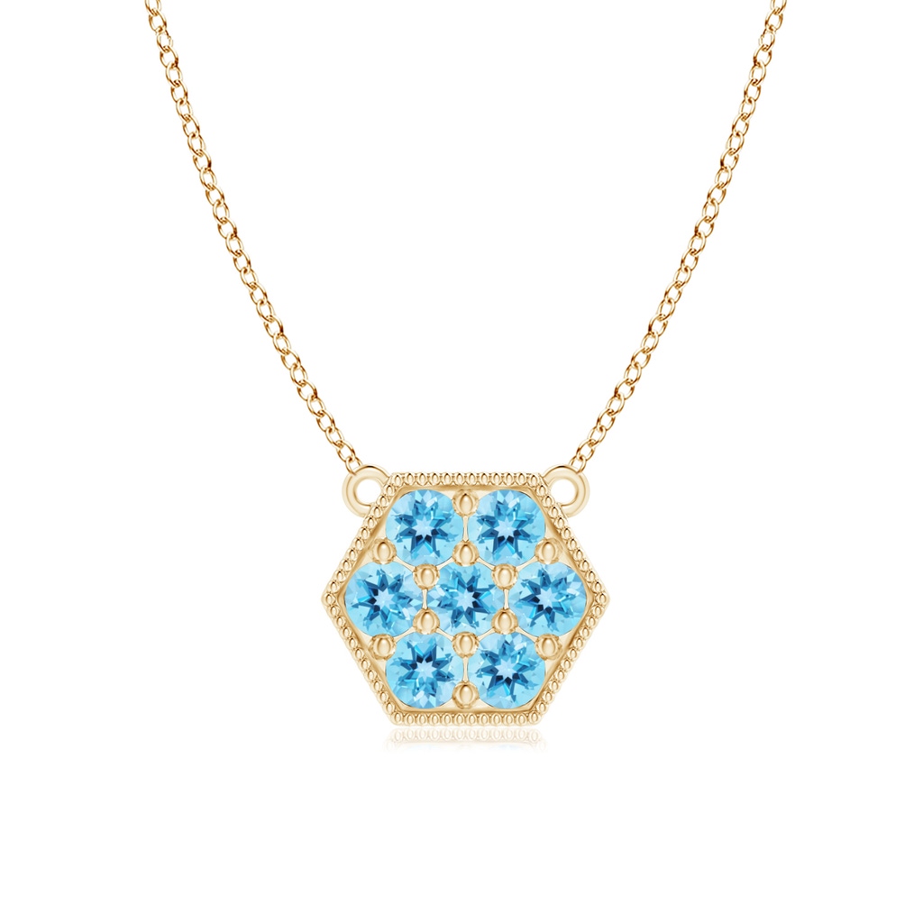 2mm AAA Pavé-Set Swiss Blue Topaz Hexagon Necklace with Milgrain in Yellow Gold