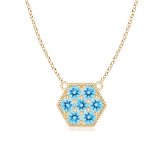 2mm AAA Pavé-Set Swiss Blue Topaz Hexagon Necklace with Milgrain in Yellow Gold