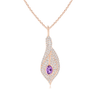 4x3mm A Amethyst Calla Lily Pendant Necklace with Diamond Accents in 9K Rose Gold