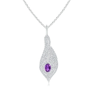 4x3mm AAA Amethyst Calla Lily Pendant Necklace with Diamond Accents in White Gold